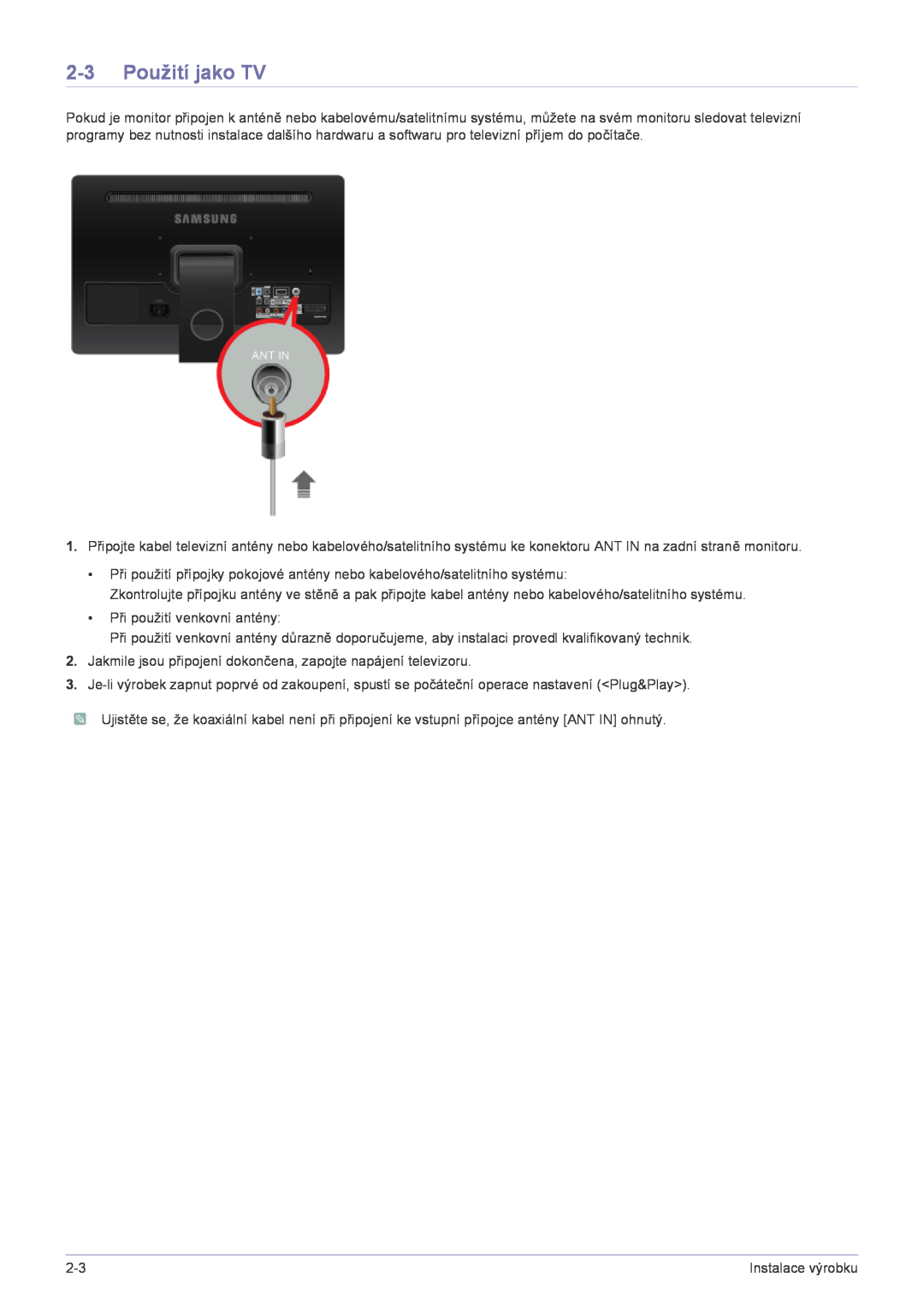 Samsung LS22FMDGF/EN manual 2-3 Použití jako TV 