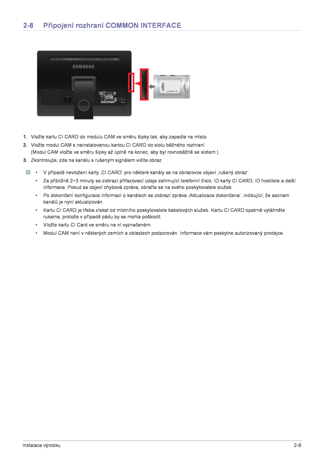 Samsung LS22FMDGF/EN manual 2-8 Připojení rozhraní COMMON INTERFACE 