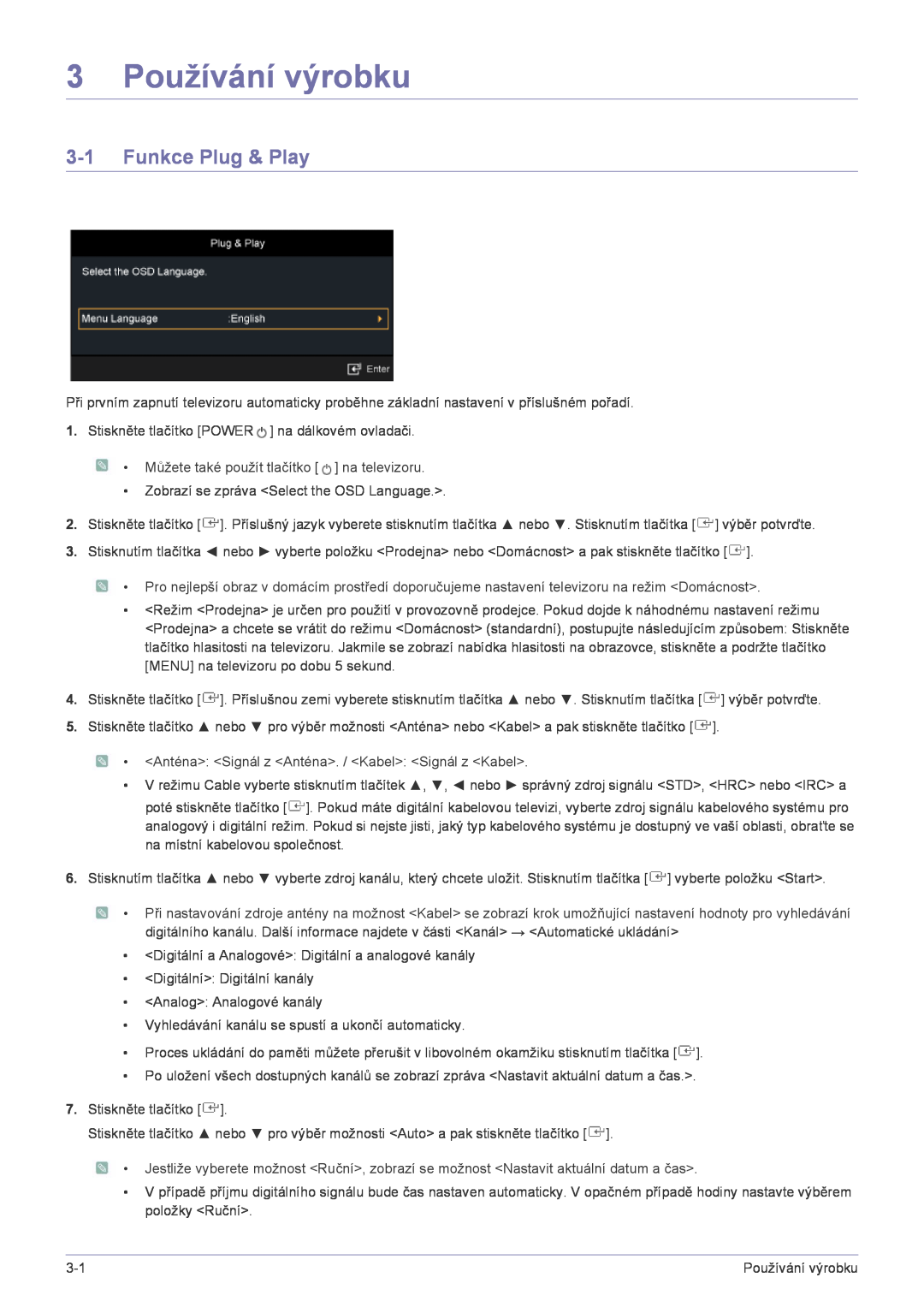 Samsung LS22FMDGF/EN manual 3 Používání výrobku, Funkce Plug & Play 