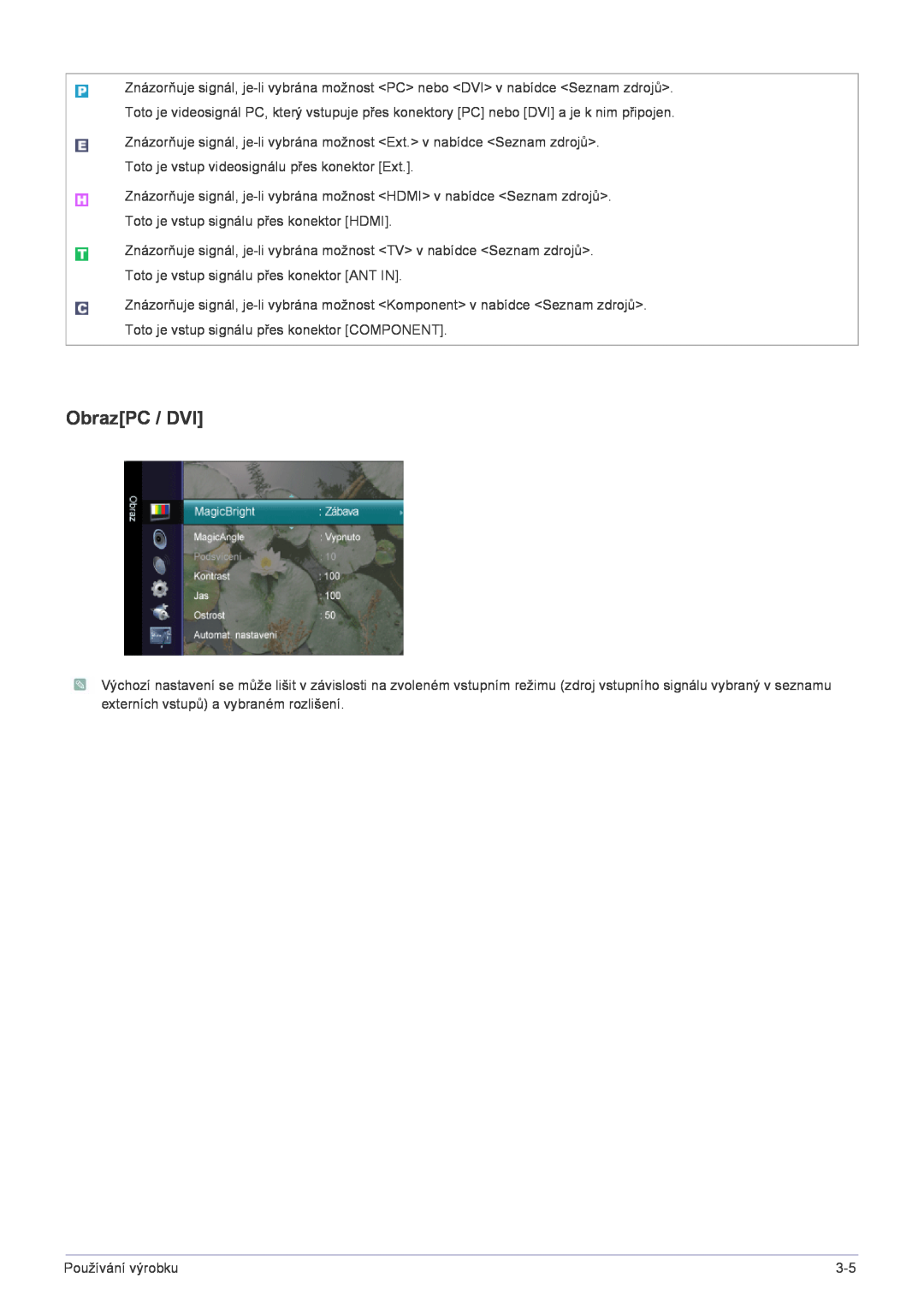 Samsung LS22FMDGF/EN manual ObrazPC / DVI 