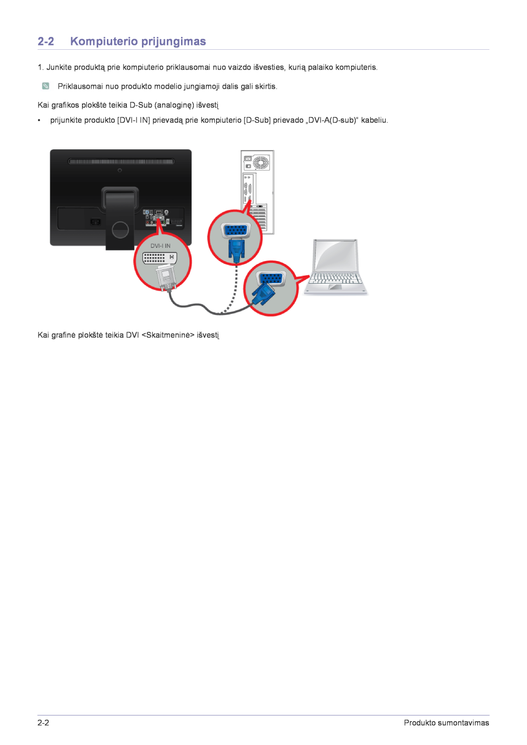 Samsung LS22FMDGF/EN manual Kompiuterio prijungimas 