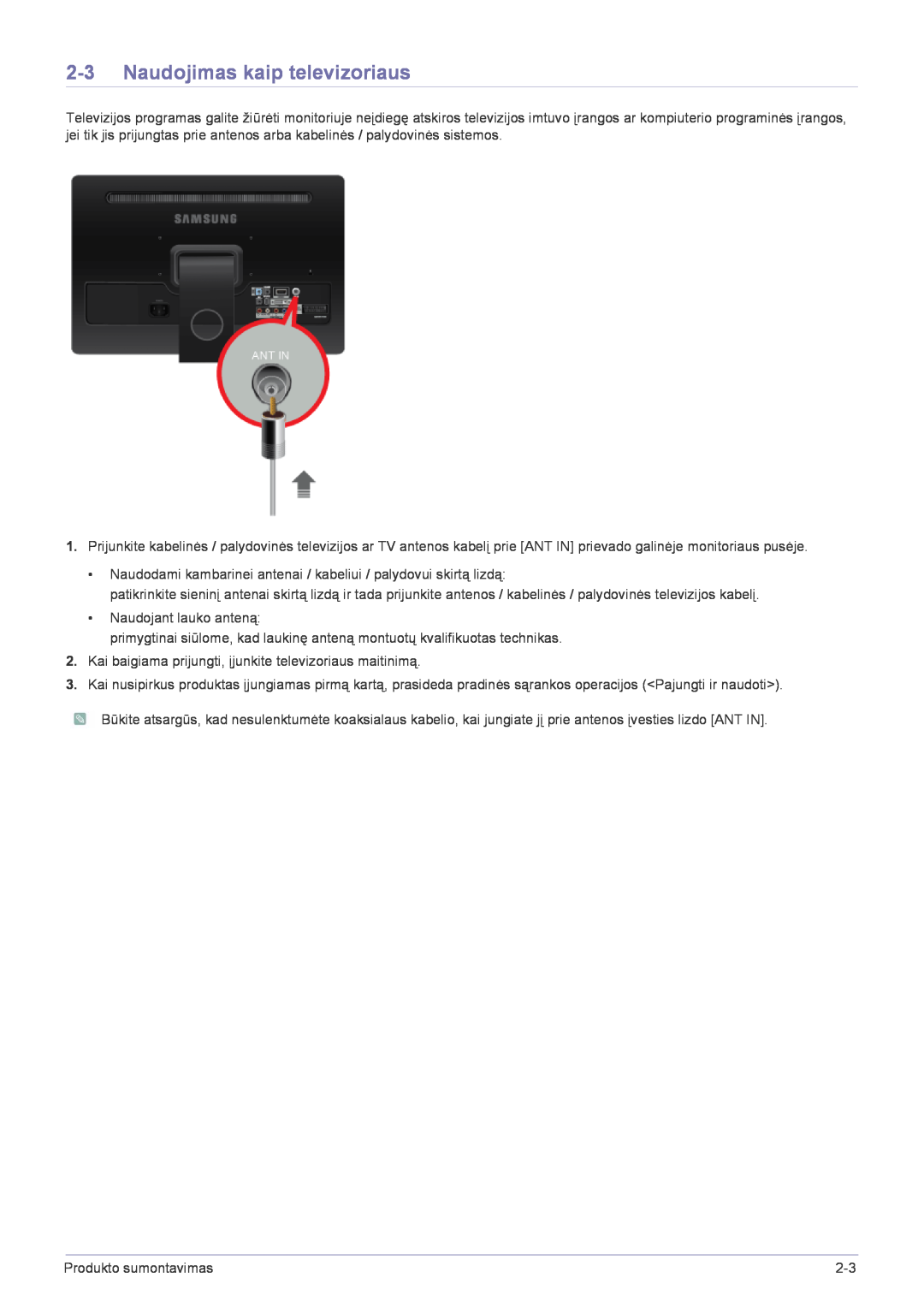 Samsung LS22FMDGF/EN manual Naudojimas kaip televizoriaus 