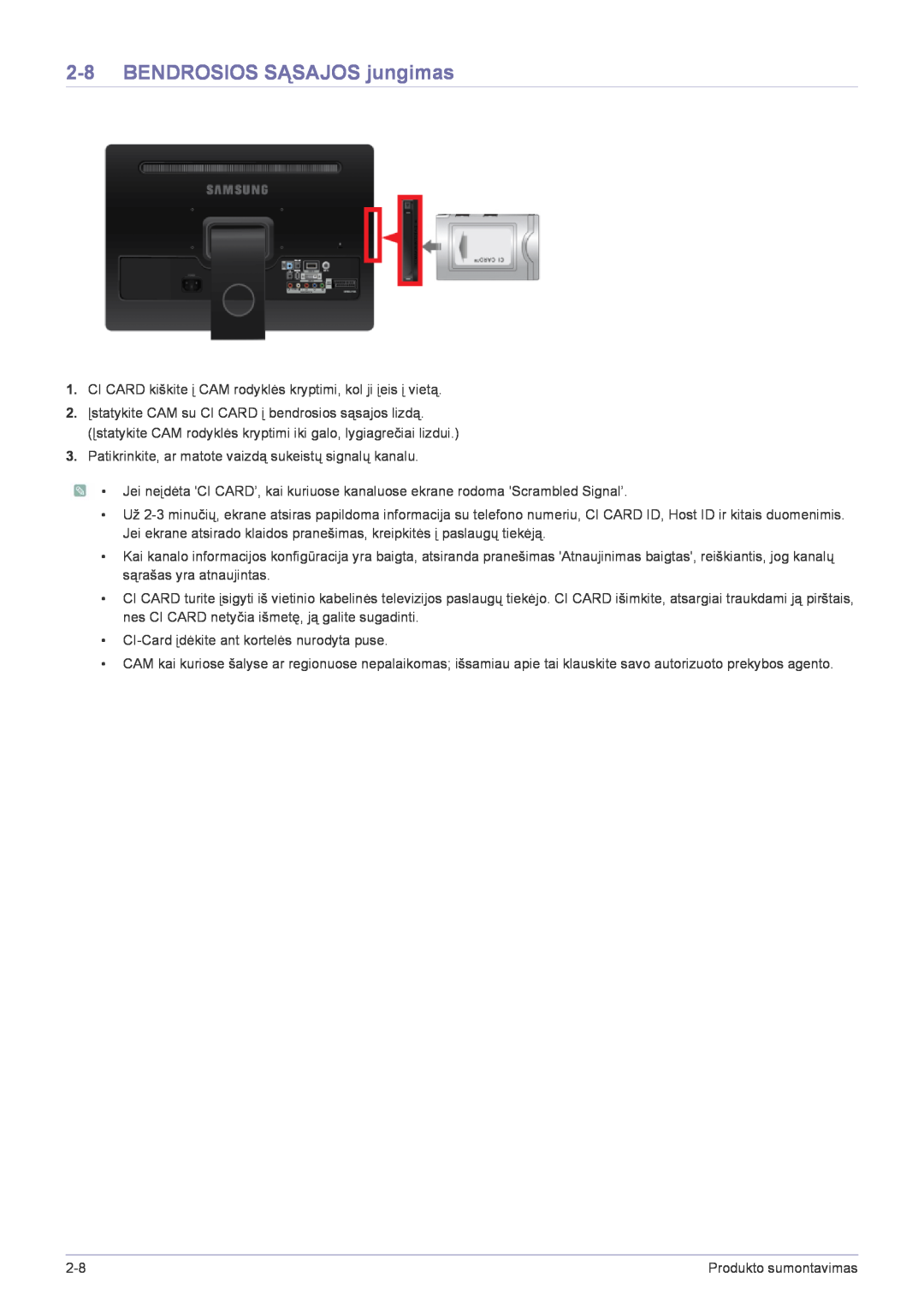 Samsung LS22FMDGF/EN manual BENDROSIOS SĄSAJOS jungimas 