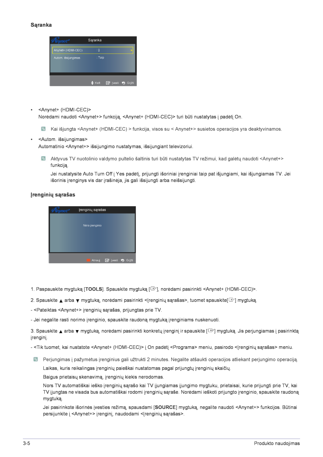 Samsung LS22FMDGF/EN manual Sąranka, Įrenginių sąrašas 