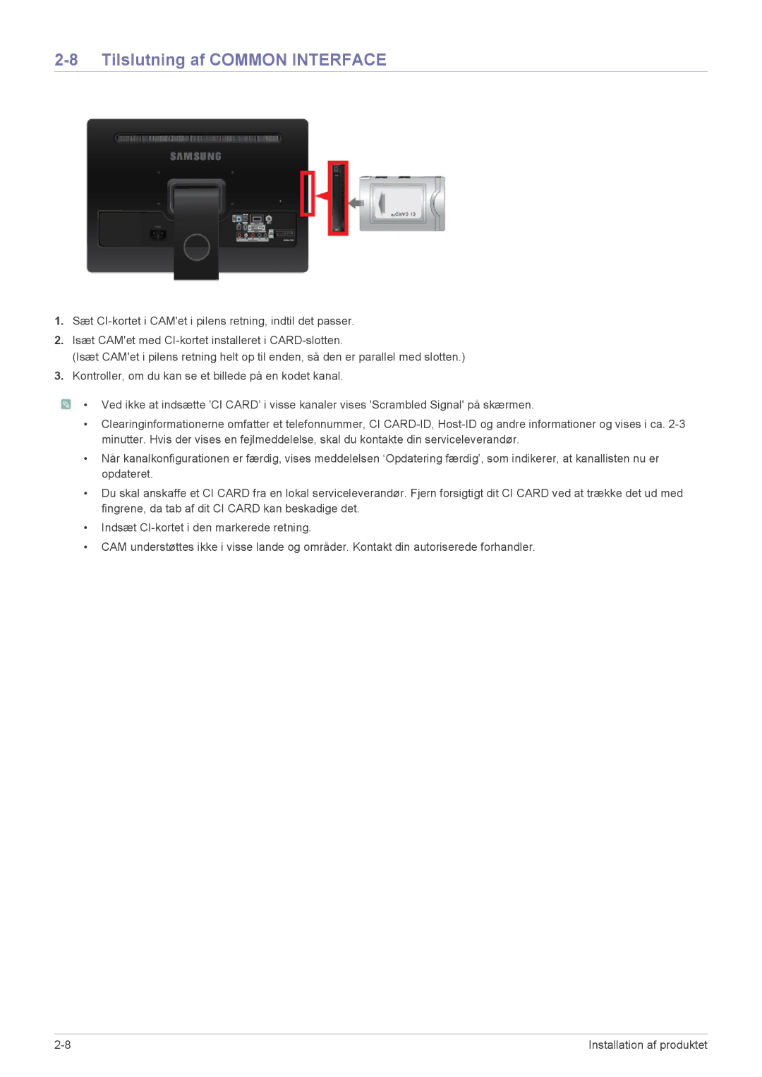 Samsung LS22FMDGF/XE manual Tilslutning af Common Interface 