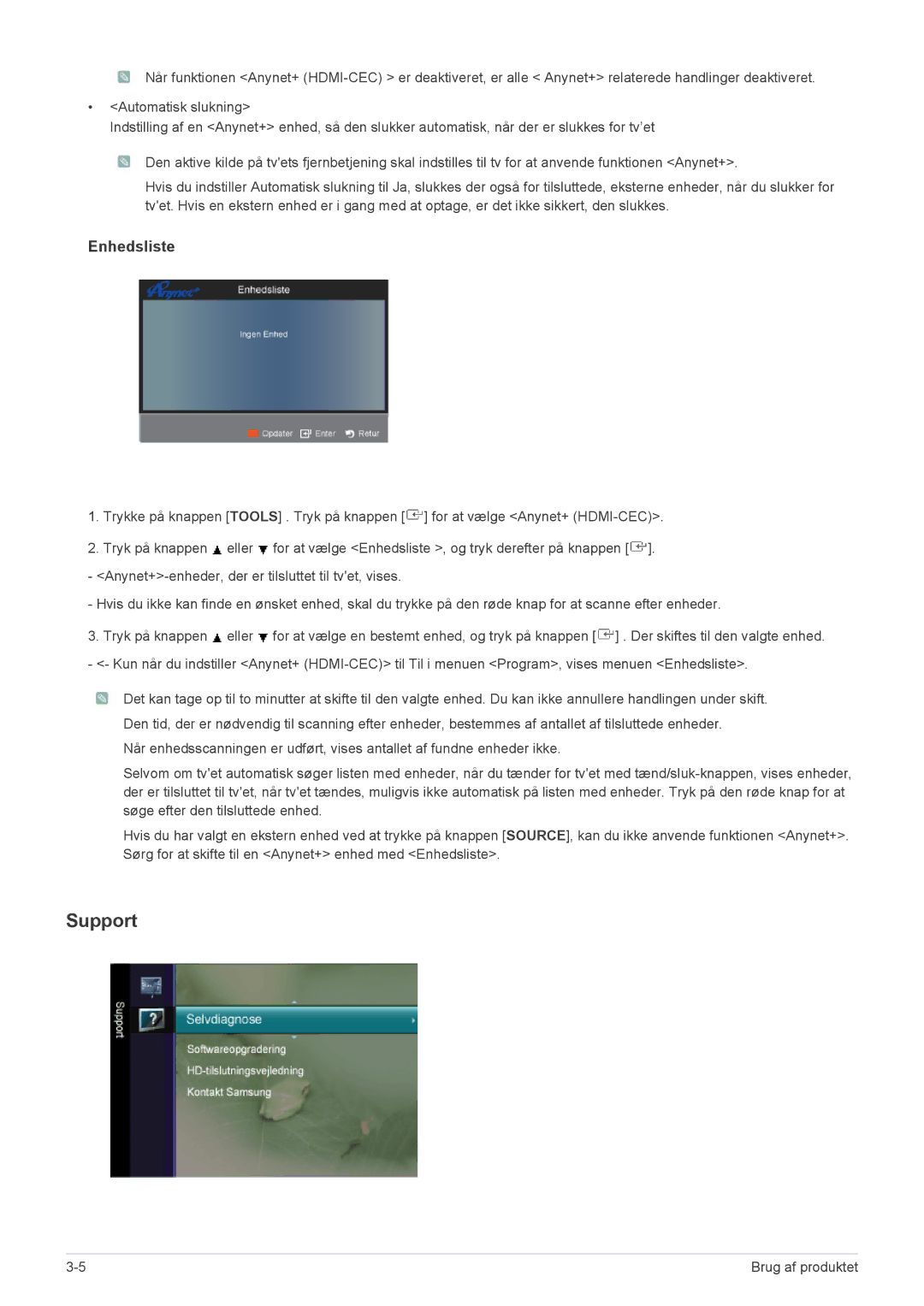 Samsung LS22FMDGF/XE manual Support, Enhedsliste 