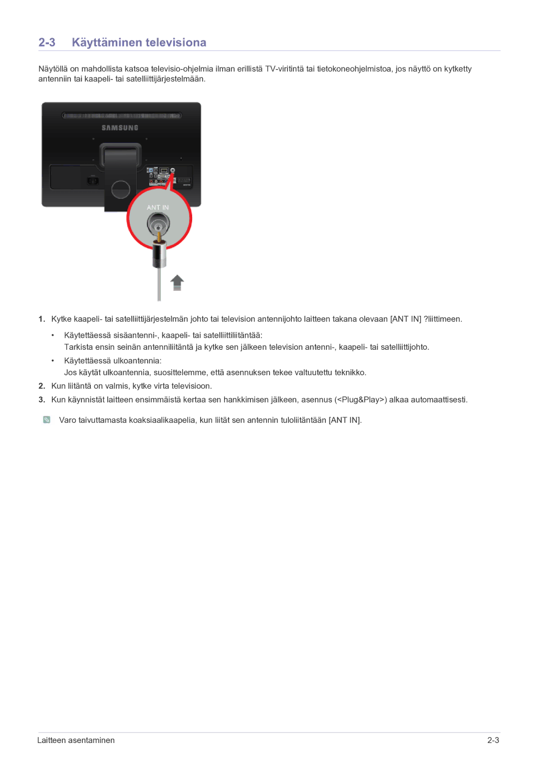 Samsung LS22FMDGF/XE manual Käyttäminen televisiona 