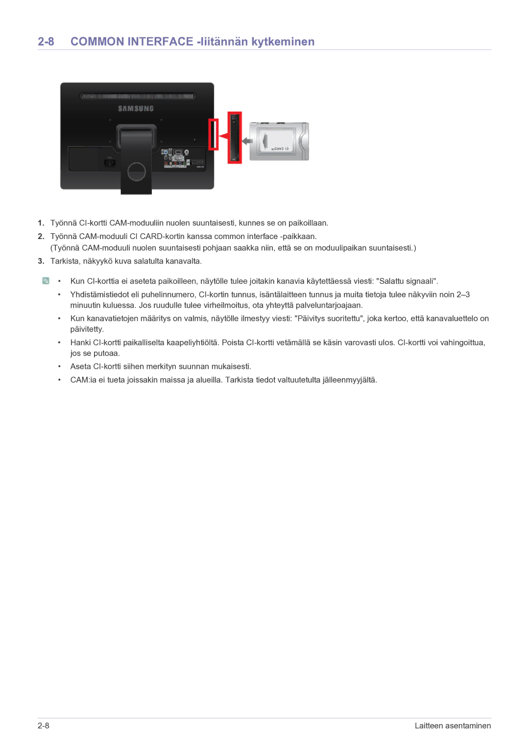 Samsung LS22FMDGF/XE manual Common Interface -liitännän kytkeminen 