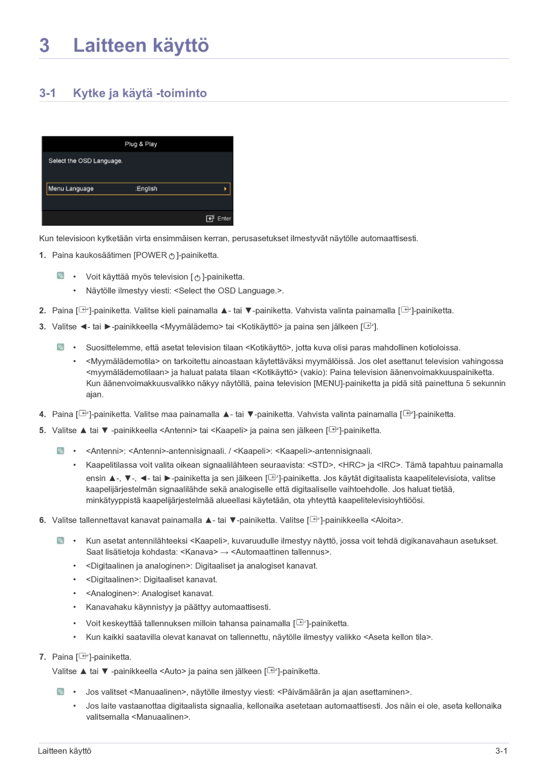 Samsung LS22FMDGF/XE manual Laitteen käyttö, Kytke ja käytä -toiminto 