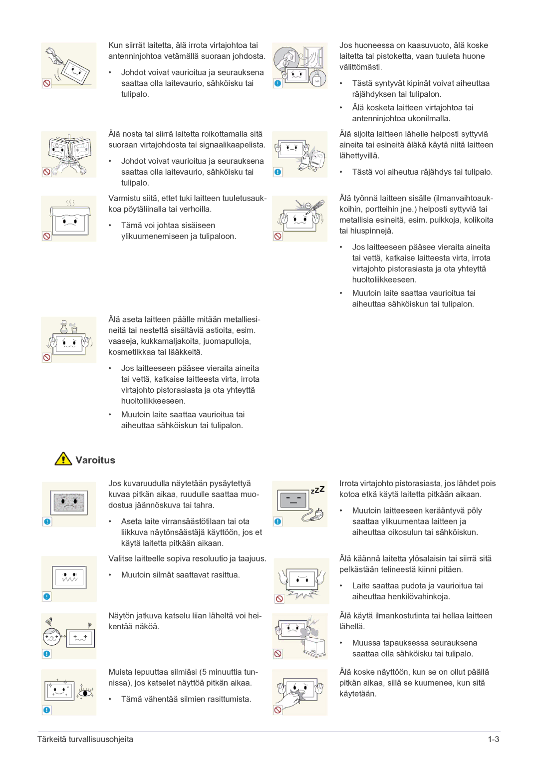 Samsung LS22FMDGF/XE manual Tämä voi johtaa sisäiseen ylikuumenemiseen ja tulipaloon 