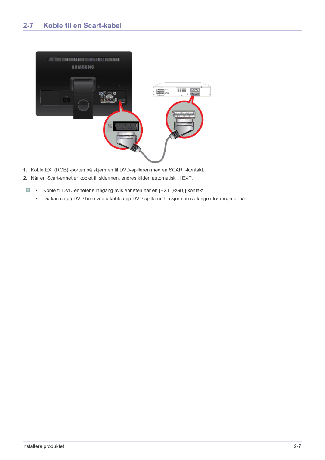 Samsung LS22FMDGF/XE manual Koble til en Scart-kabel 