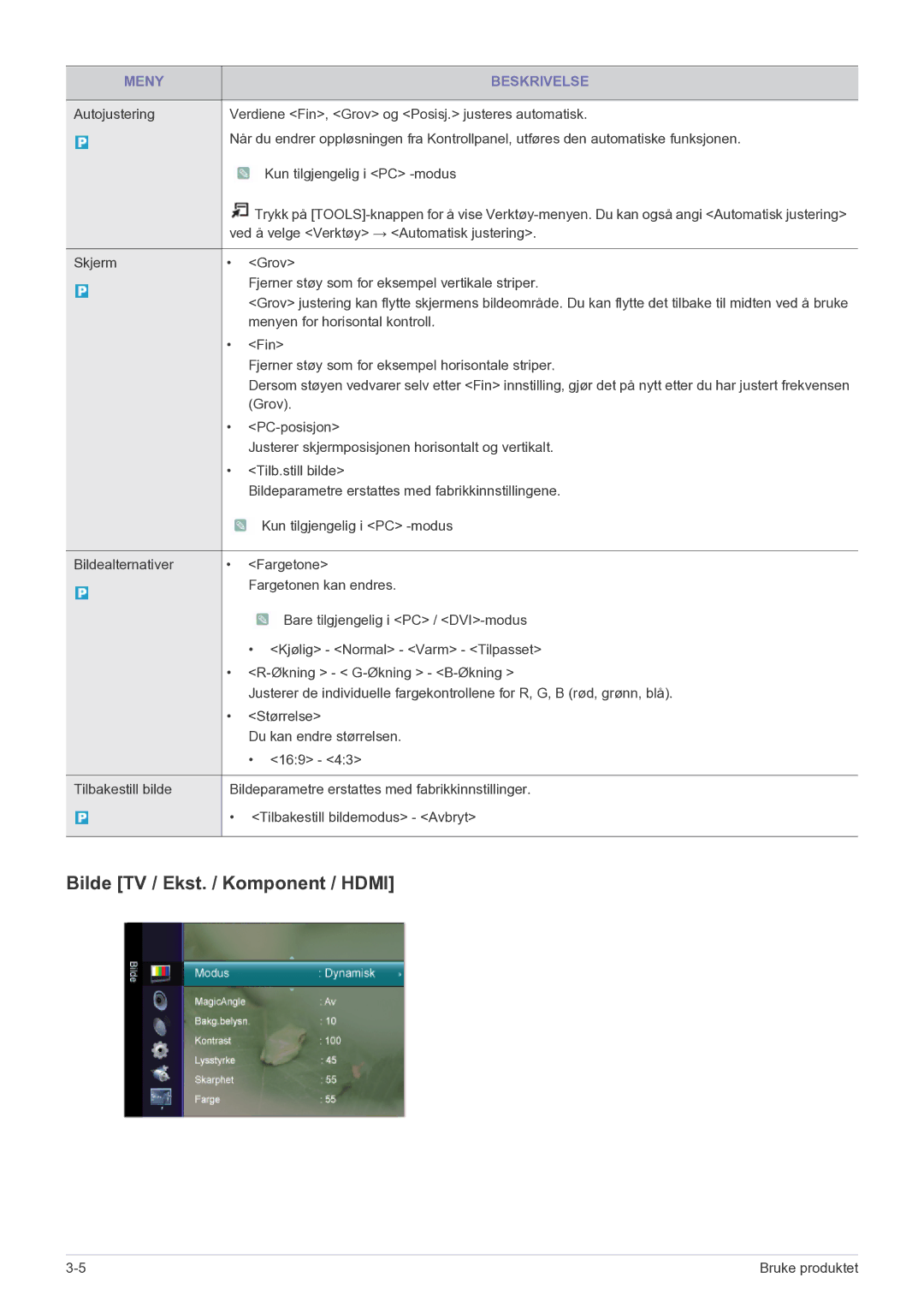 Samsung LS22FMDGF/XE Bilde TV / Ekst. / Komponent / Hdmi, Skjerm Grov Fjerner støy som for eksempel vertikale striper 