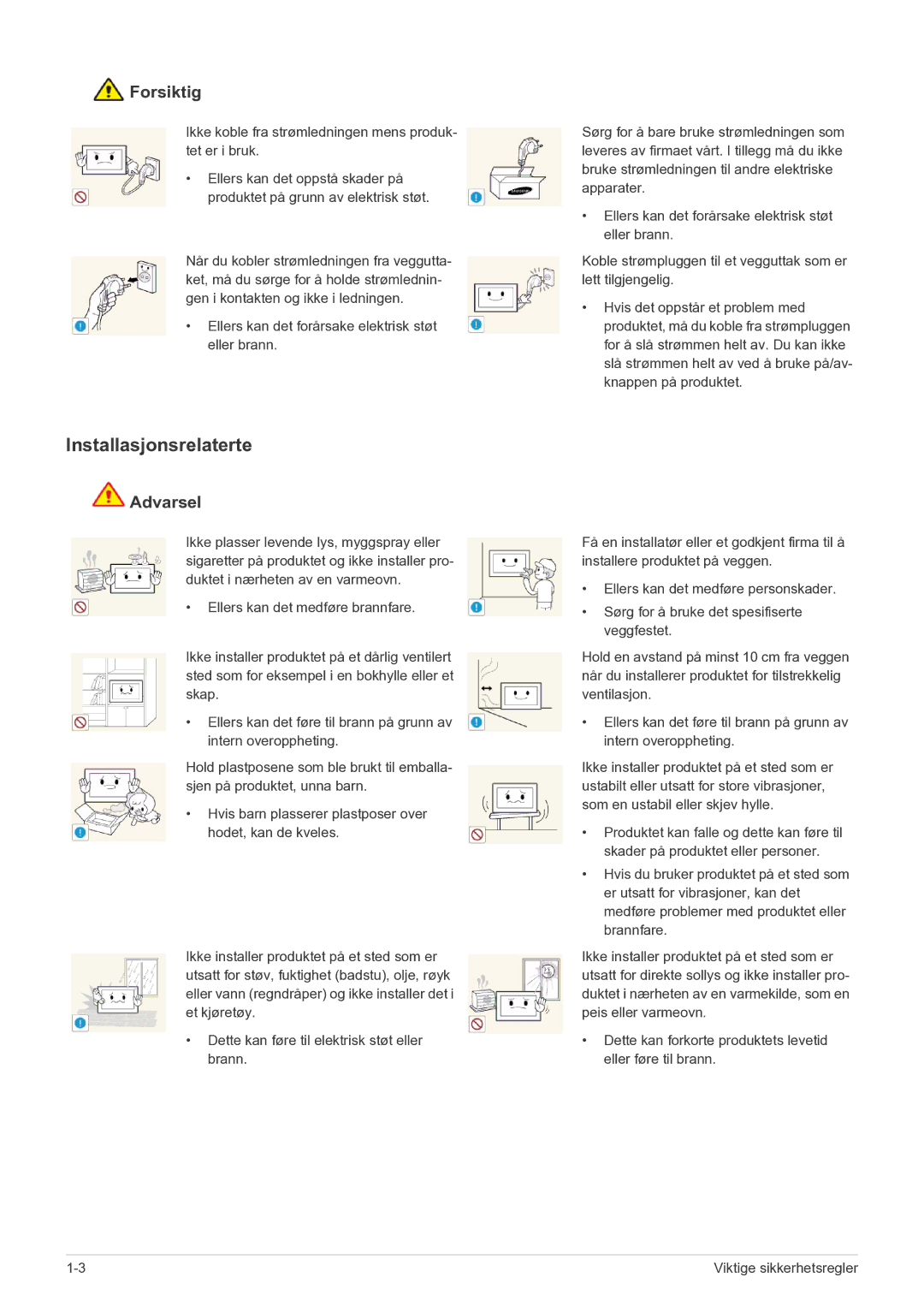 Samsung LS22FMDGF/XE manual Installasjonsrelaterte, Forsiktig 