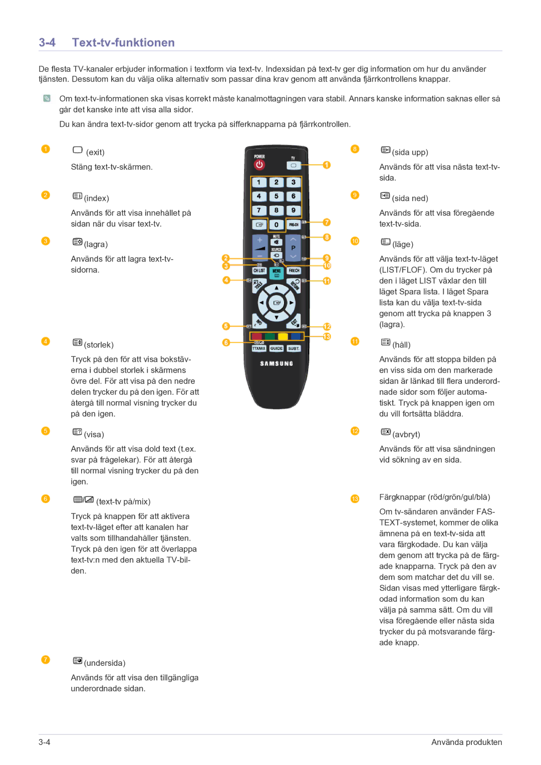 Samsung LS22FMDGF/XE manual Text-tv-funktionen 