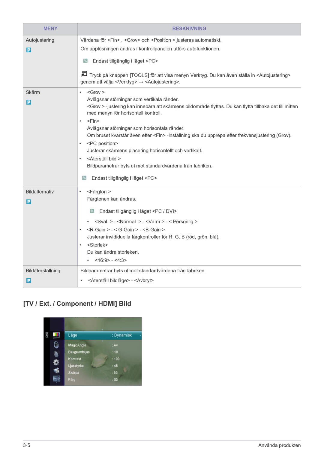 Samsung LS22FMDGF/XE manual TV / Ext. / Component / Hdmi Bild 