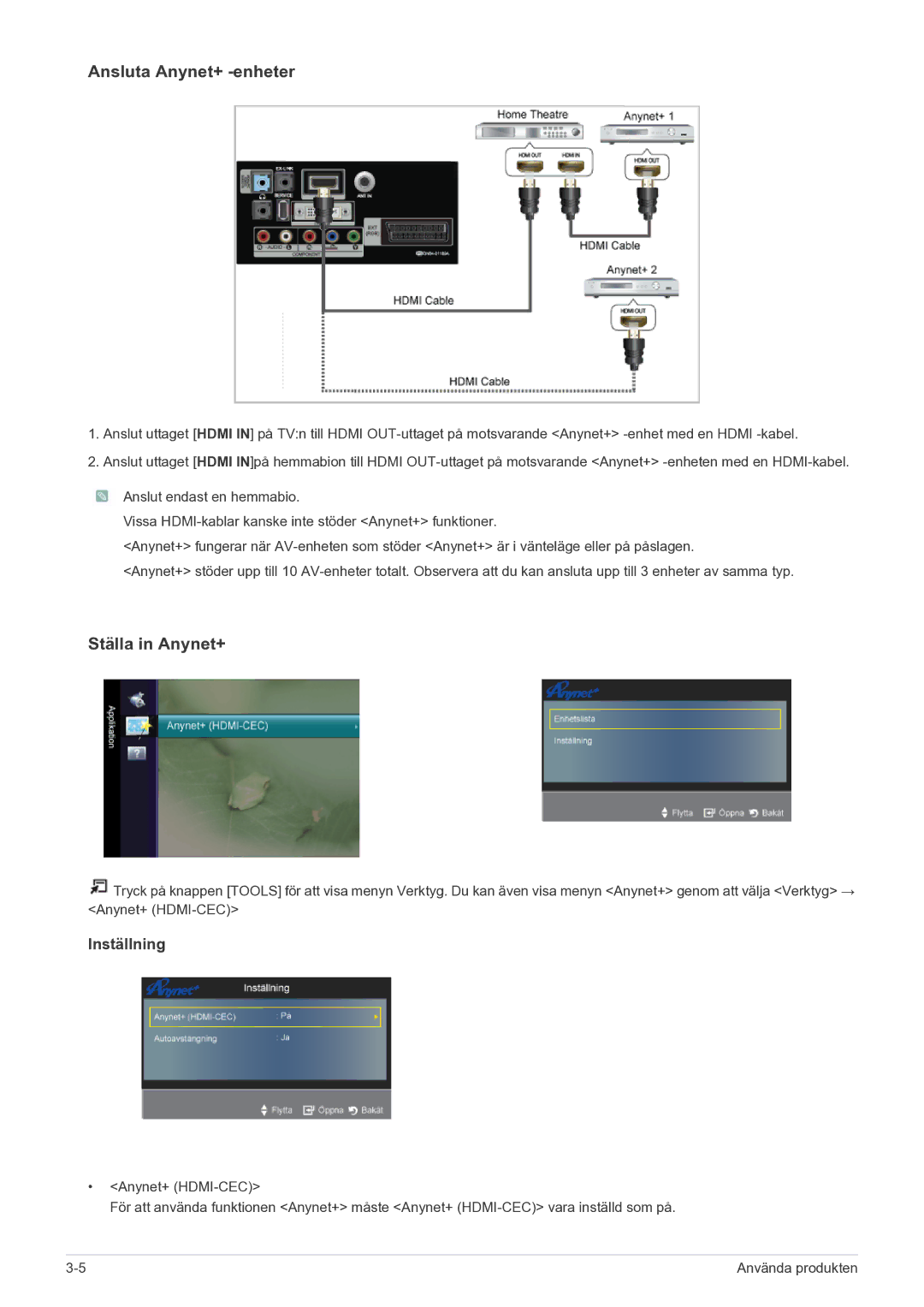 Samsung LS22FMDGF/XE manual Ansluta Anynet+ -enheter 