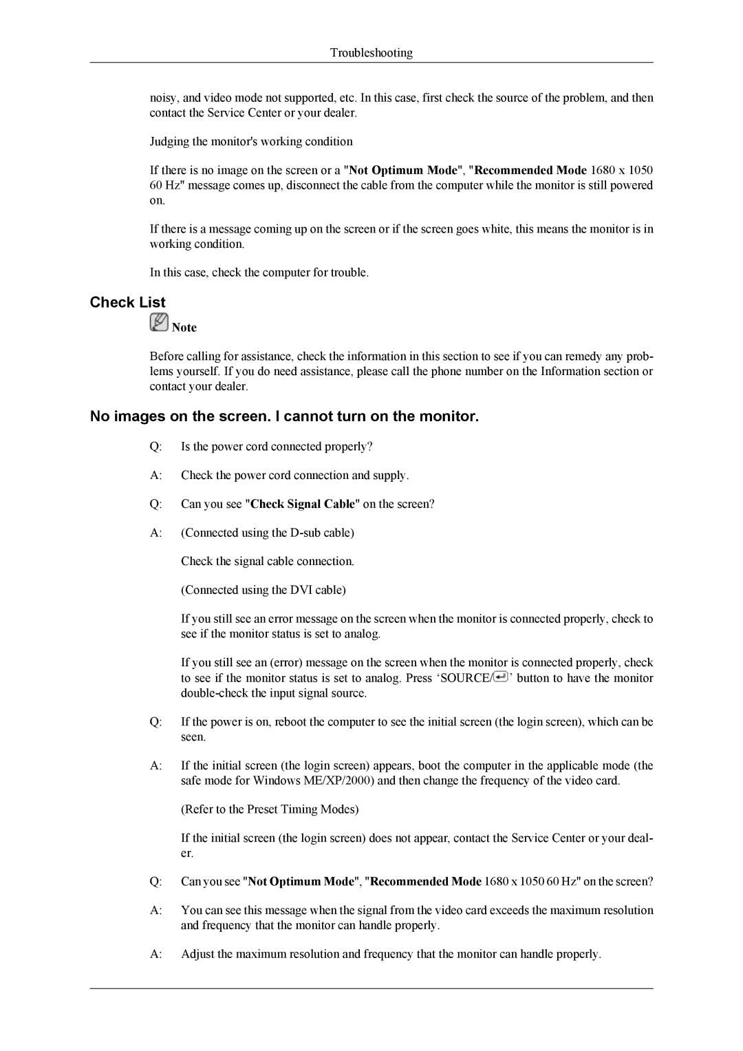 Samsung LS22LDPJF2/CI, LS22LDPJFV/EN manual Check List, No images on the screen. I cannot turn on the monitor 