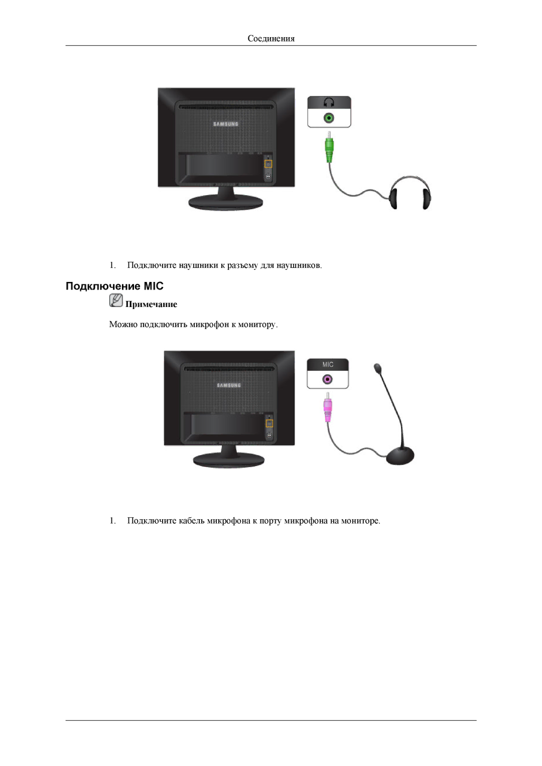 Samsung LS22LDPJFV/EN, LS22LDPJF2/CI manual Подключение MIC 