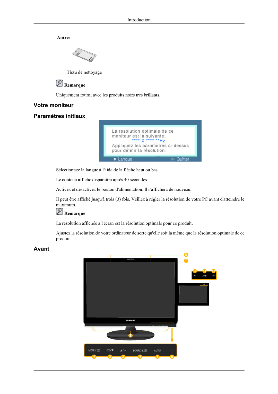 Samsung LS22LDPJFV/EN manual Votre moniteur Paramètres initiaux, Avant 