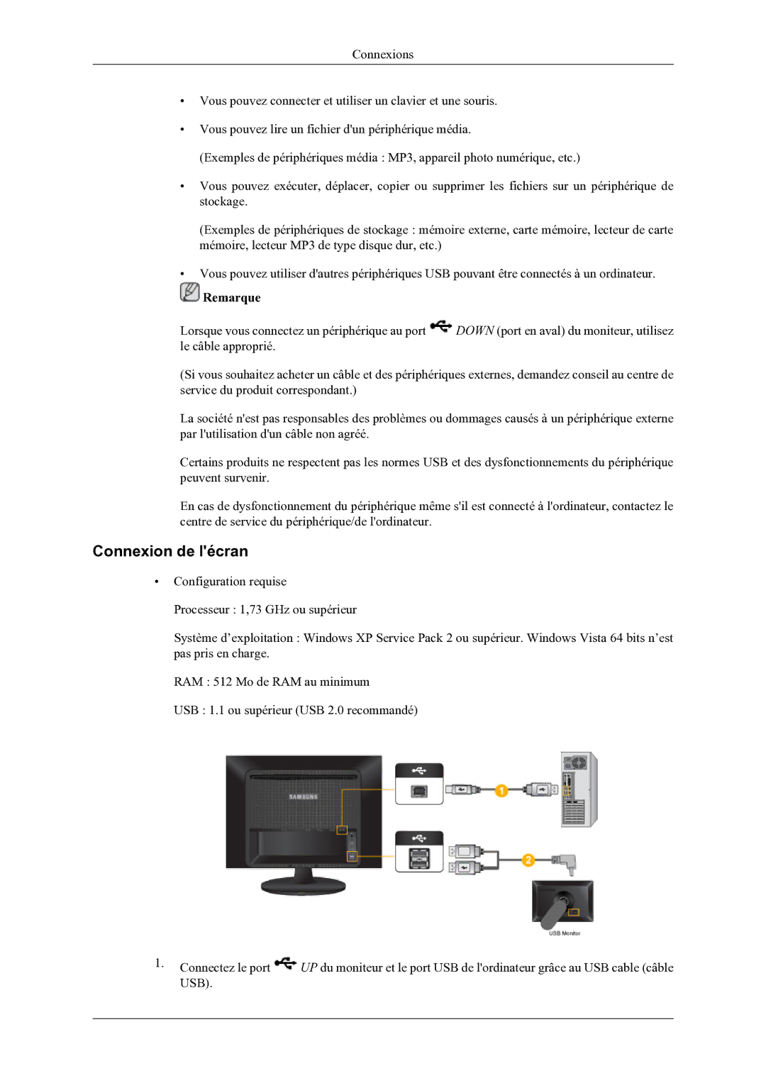 Samsung LS22LDPJFV/EN manual Connexion de lécran 