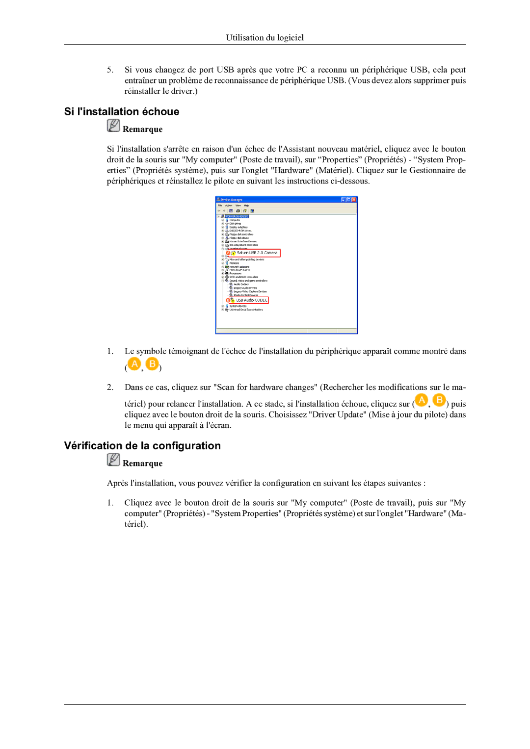 Samsung LS22LDPJFV/EN manual Si linstallation échoue, Vérification de la configuration 