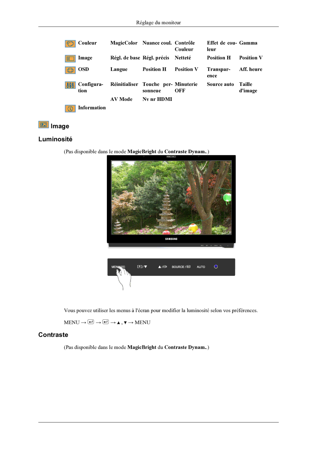 Samsung LS22LDPJFV/EN manual Image Luminosité, Contraste 