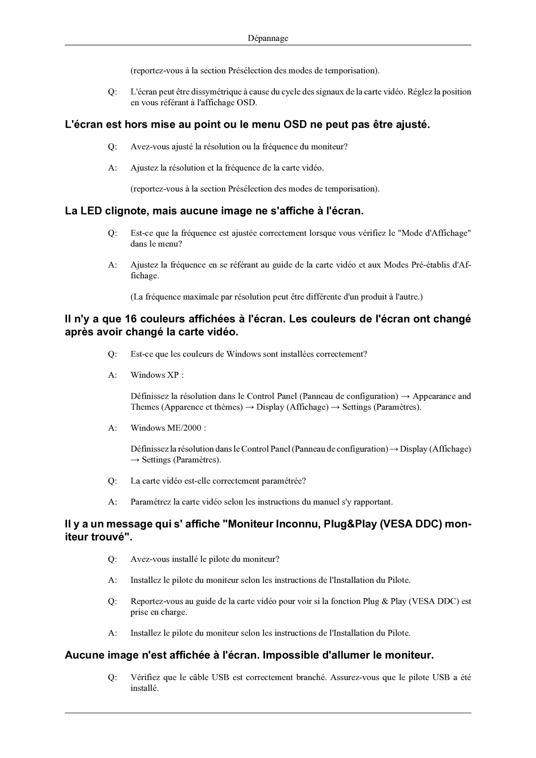 Samsung LS22LDPJFV/EN manual La LED clignote, mais aucune image ne saffiche à lécran 