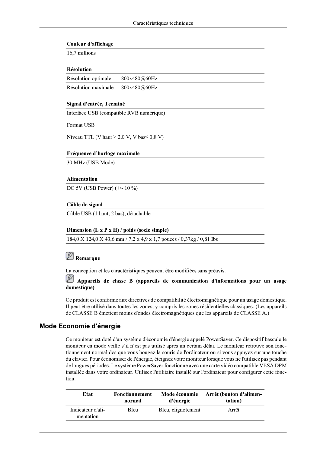 Samsung LS22LDPJFV/EN manual Mode Economie dénergie 