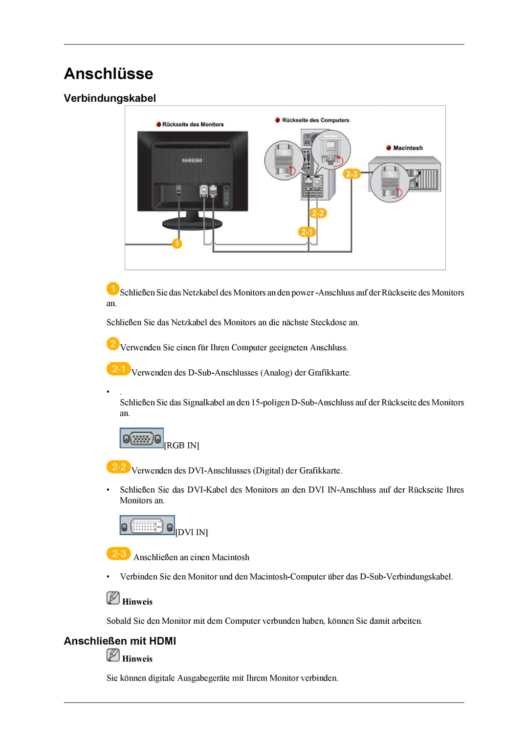 Samsung LS22LDPJFV/EN manual Verbindungskabel, Anschließen mit Hdmi 