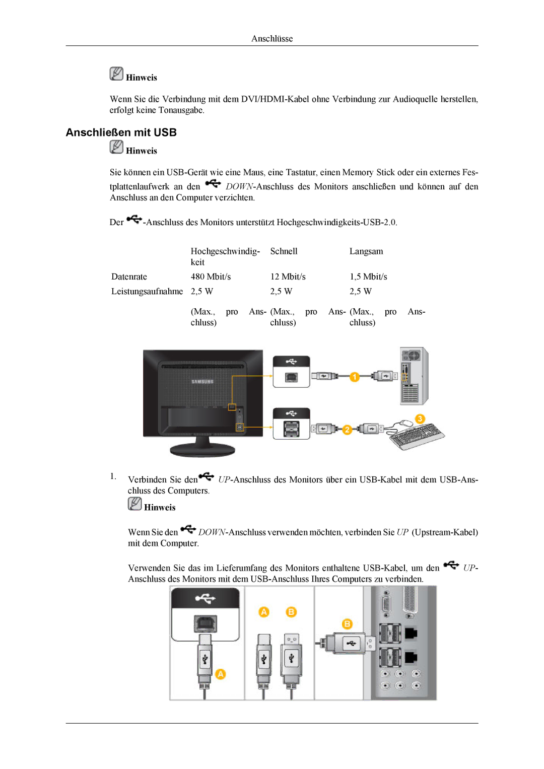 Samsung LS22LDPJFV/EN manual Anschließen mit USB 