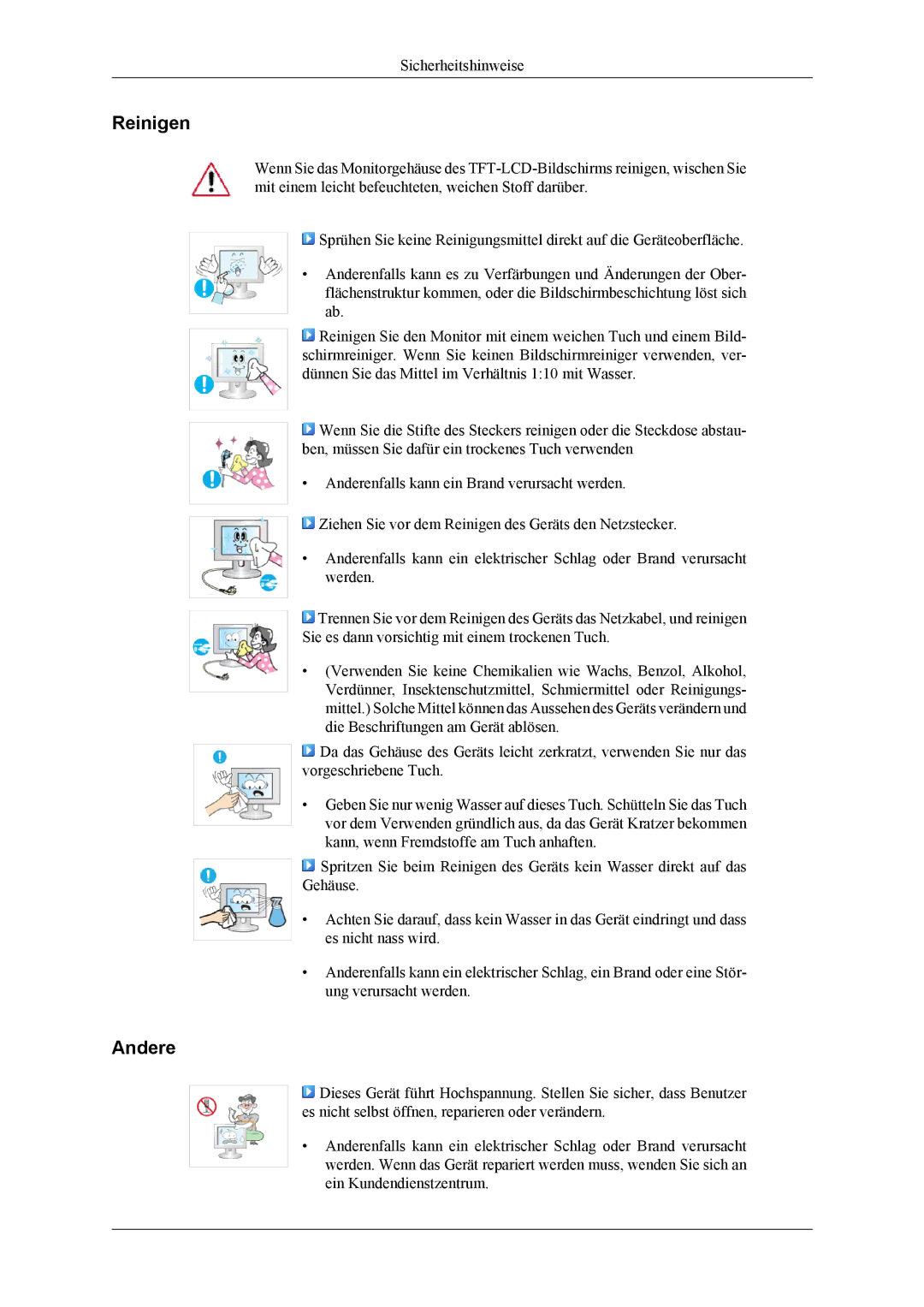 Samsung LS22LDPJFV/EN manual Reinigen, Andere 