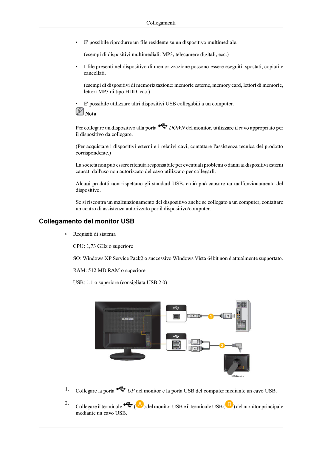 Samsung LS22LDPJFV/EN manual Collegamento del monitor USB 