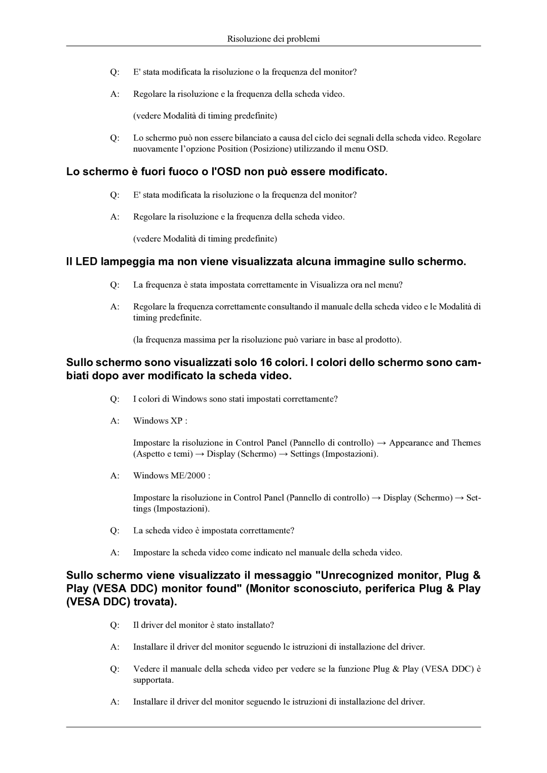 Samsung LS22LDPJFV/EN manual Lo schermo è fuori fuoco o lOSD non può essere modificato 