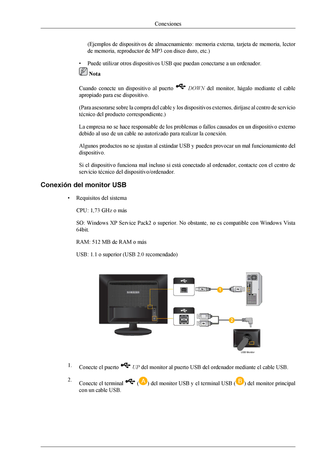 Samsung LS22LDPJFV/EN manual Conexión del monitor USB 