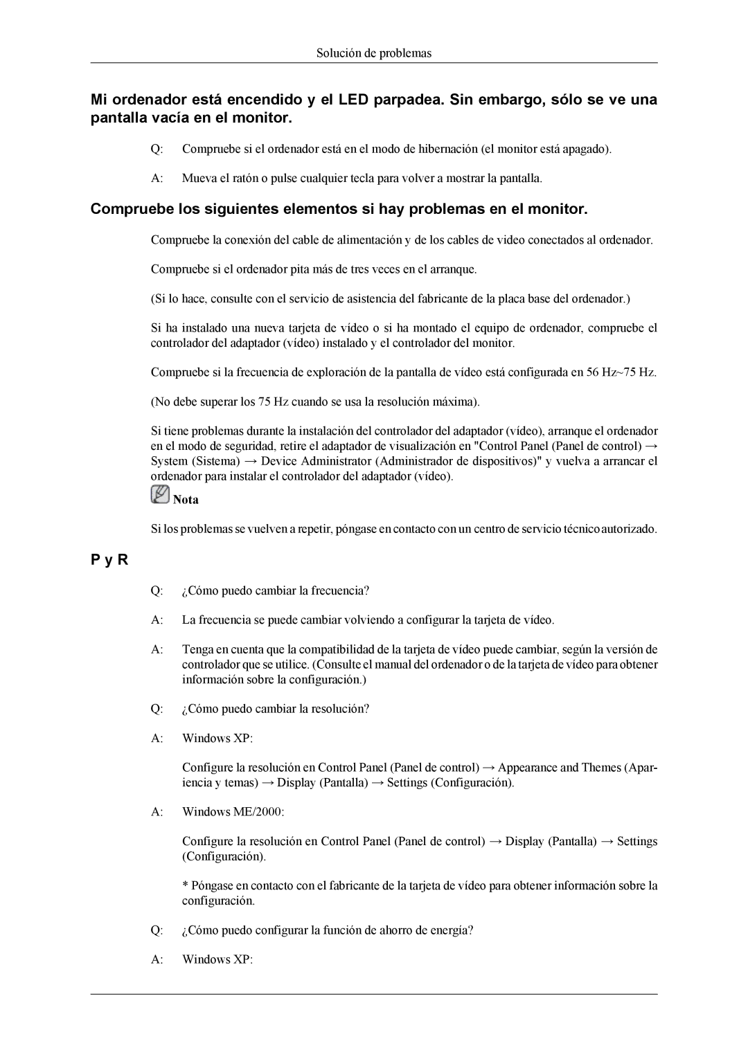 Samsung LS22LDPJFV/EN manual Solución de problemas 