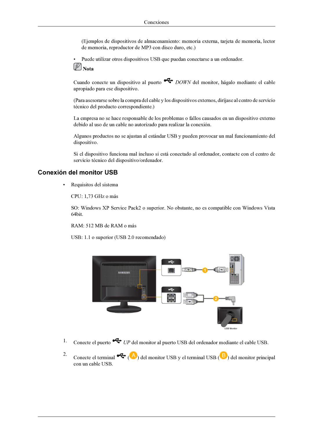 Samsung LS22LDPJFV/EN manual Conexión del monitor USB 