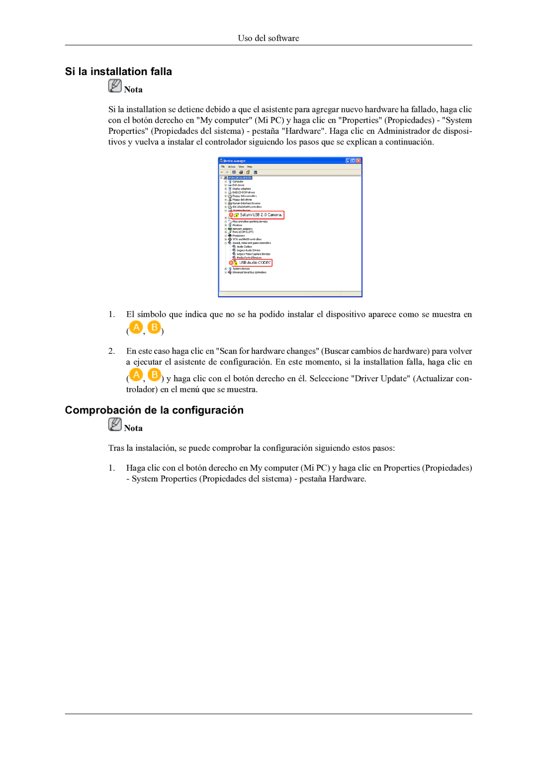 Samsung LS22LDPJFV/EN manual Si la installation falla, Comprobación de la configuración 