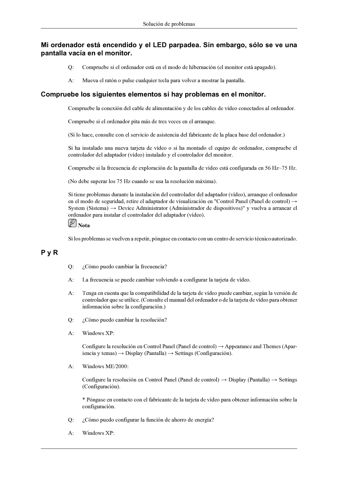 Samsung LS22LDPJFV/EN manual Solución de problemas 