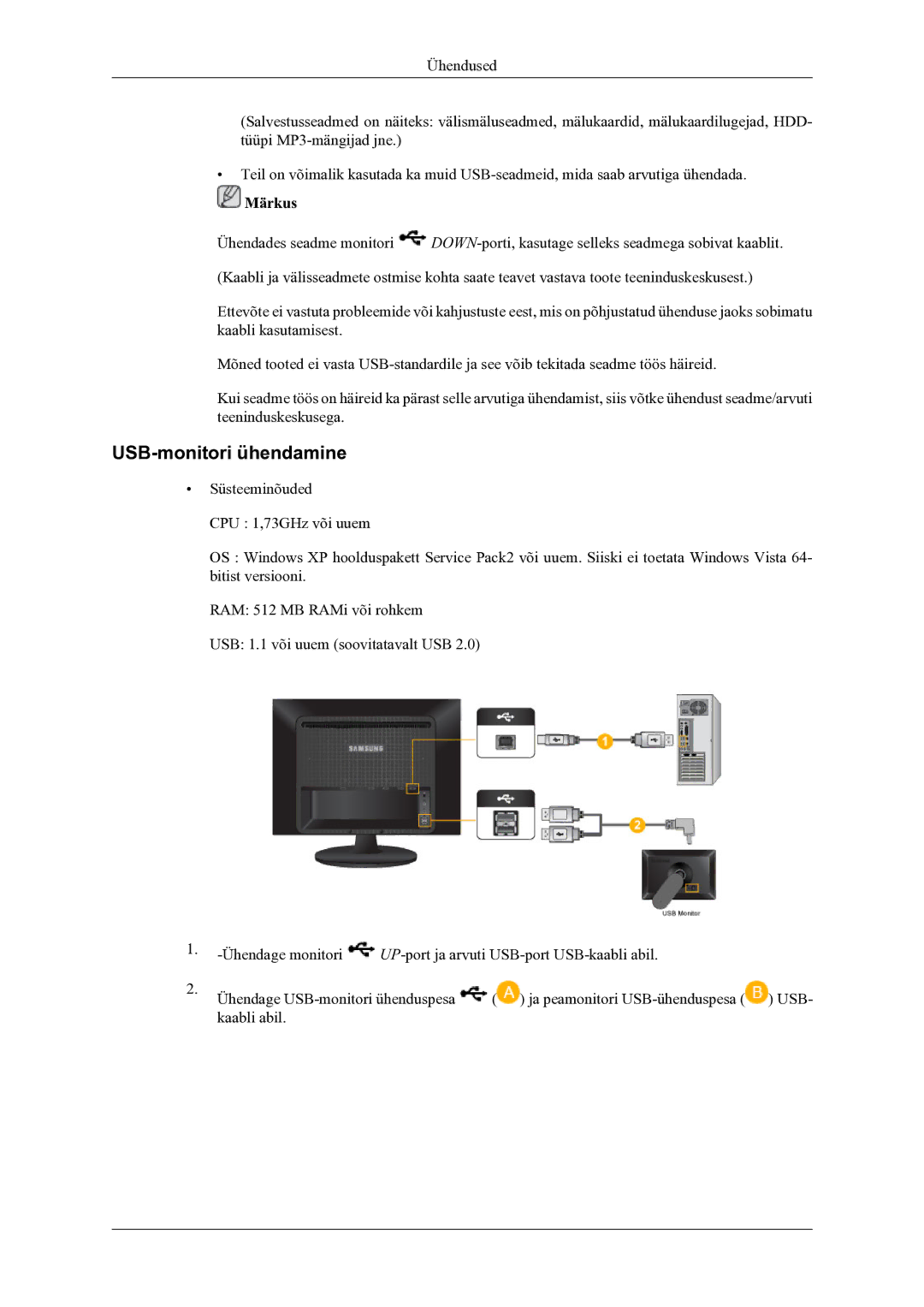 Samsung LS22LDPJFV/EN manual USB-monitori ühendamine 