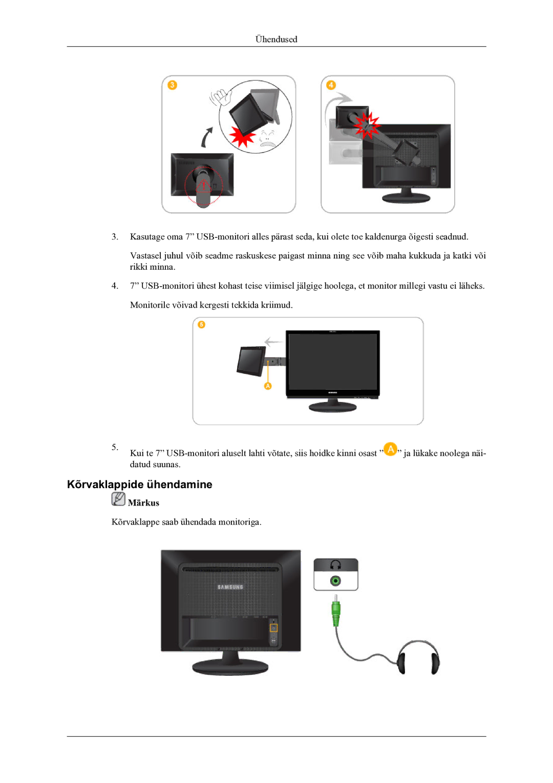 Samsung LS22LDPJFV/EN manual Kõrvaklappide ühendamine 