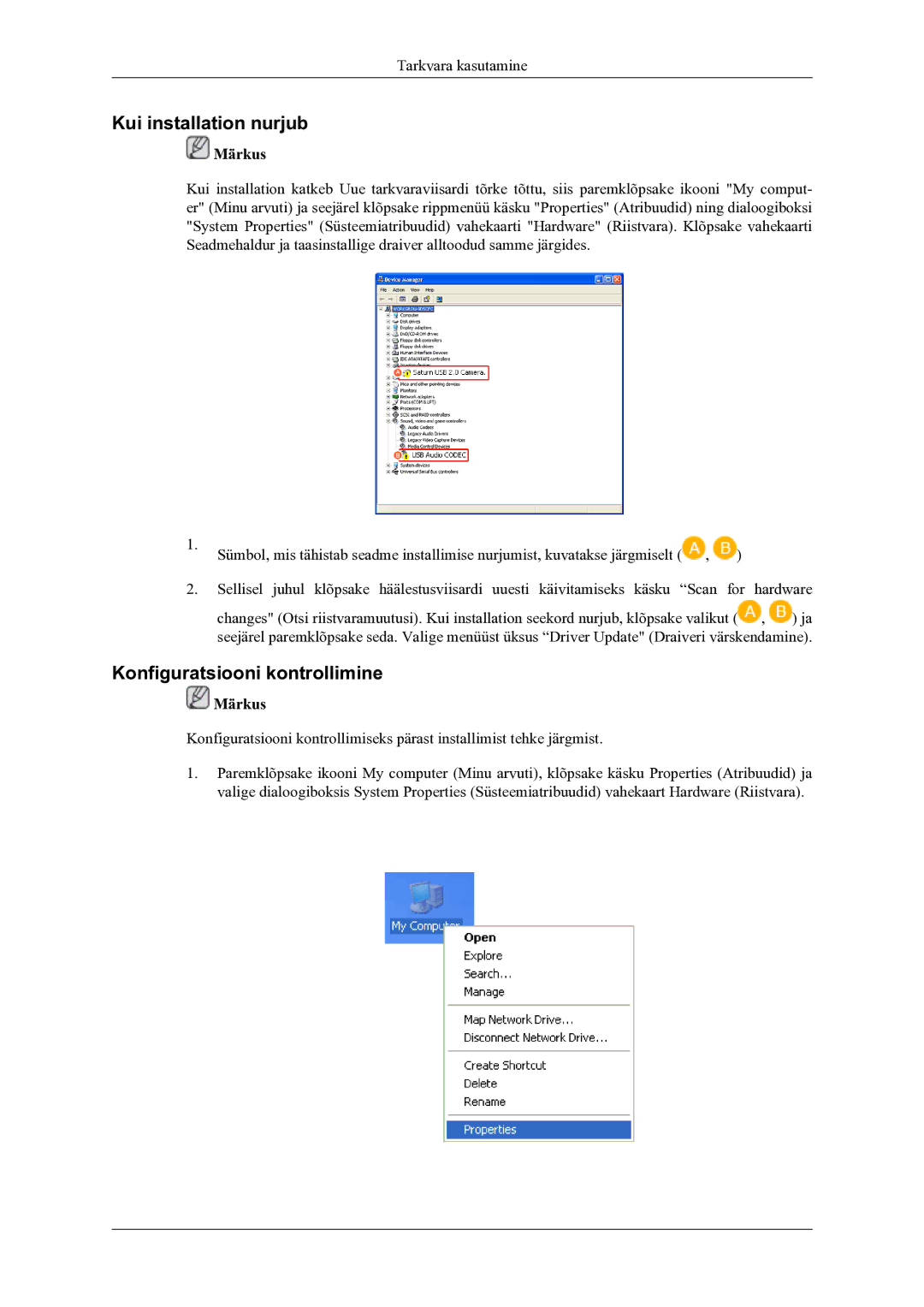 Samsung LS22LDPJFV/EN manual Kui installation nurjub, Konfiguratsiooni kontrollimine 