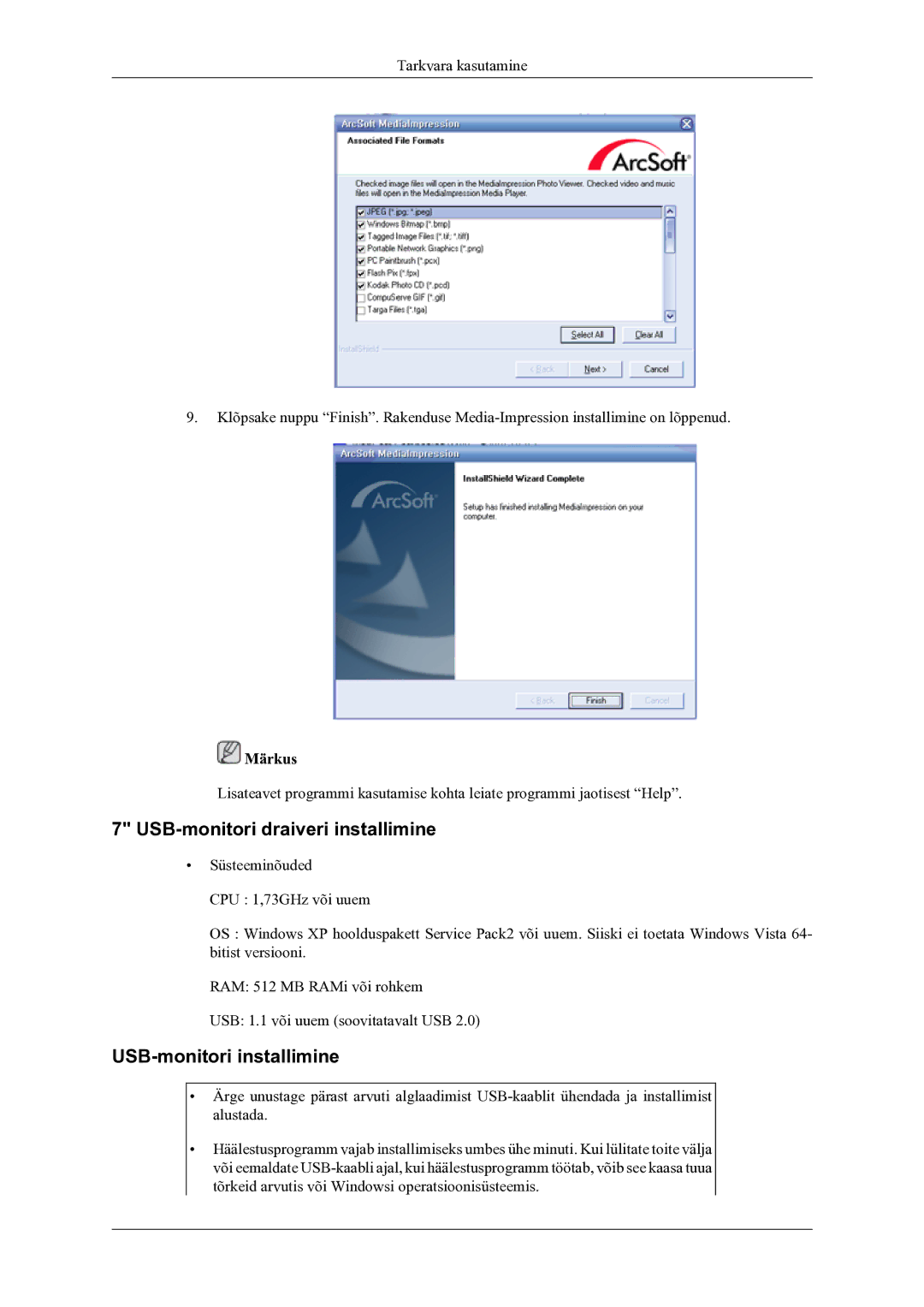 Samsung LS22LDPJFV/EN manual USB-monitori draiveri installimine, USB-monitori installimine 