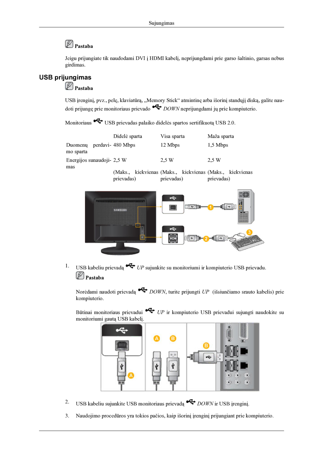 Samsung LS22LDPJFV/EN manual USB prijungimas 