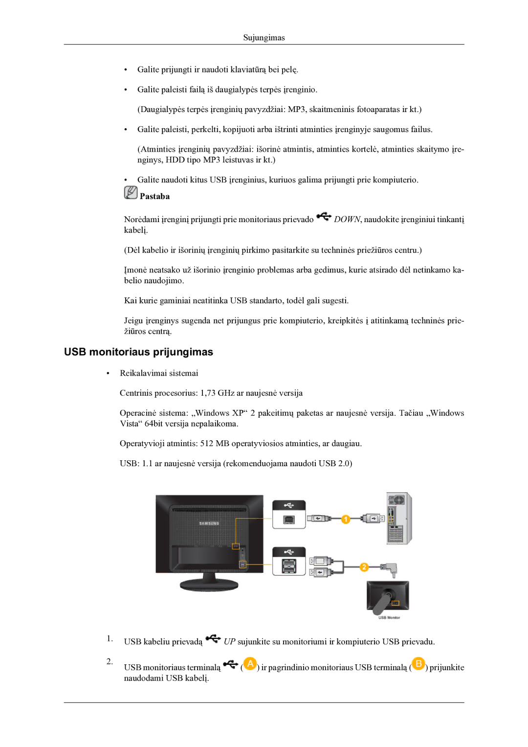 Samsung LS22LDPJFV/EN manual USB monitoriaus prijungimas 