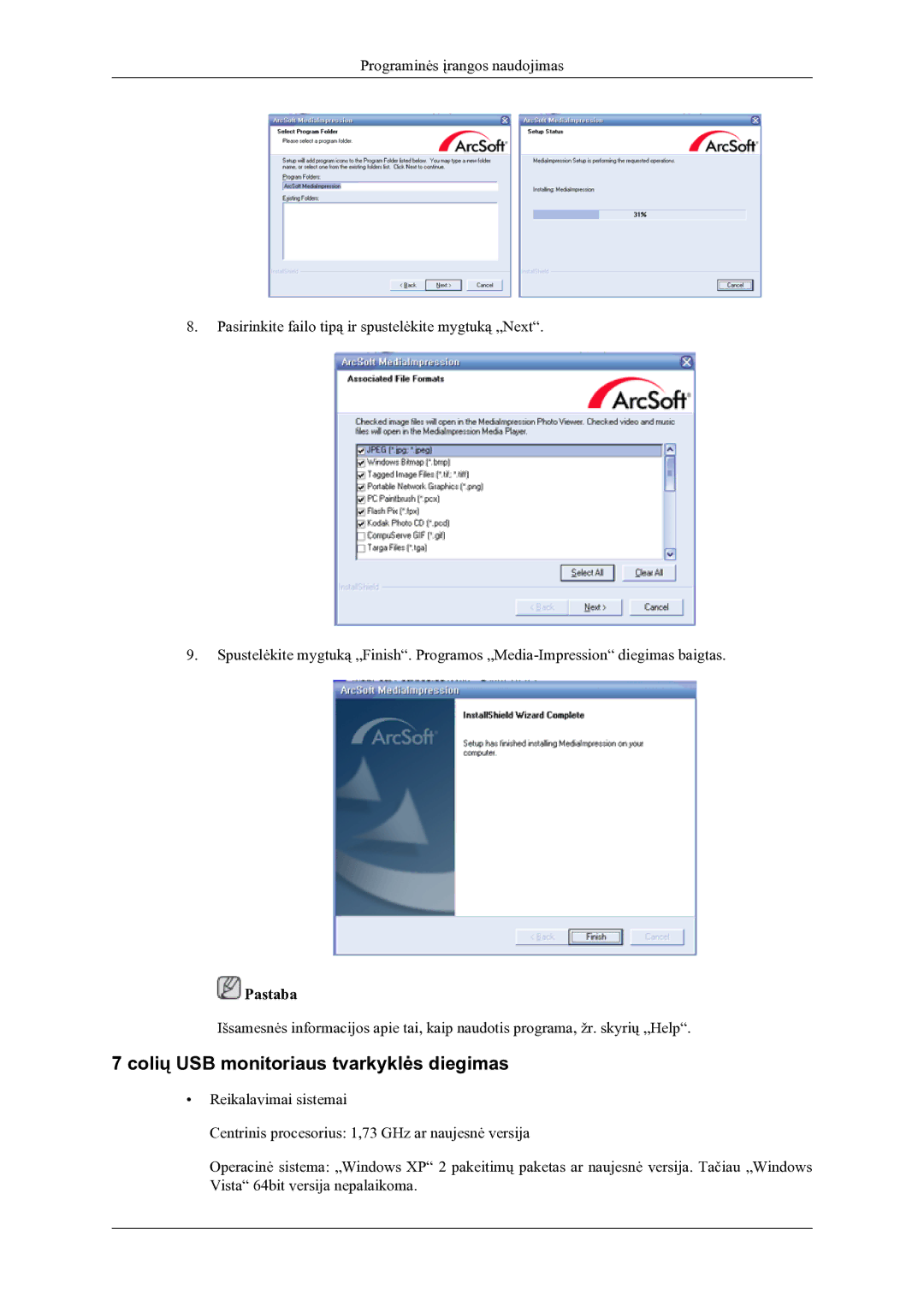 Samsung LS22LDPJFV/EN manual Colių USB monitoriaus tvarkyklės diegimas 