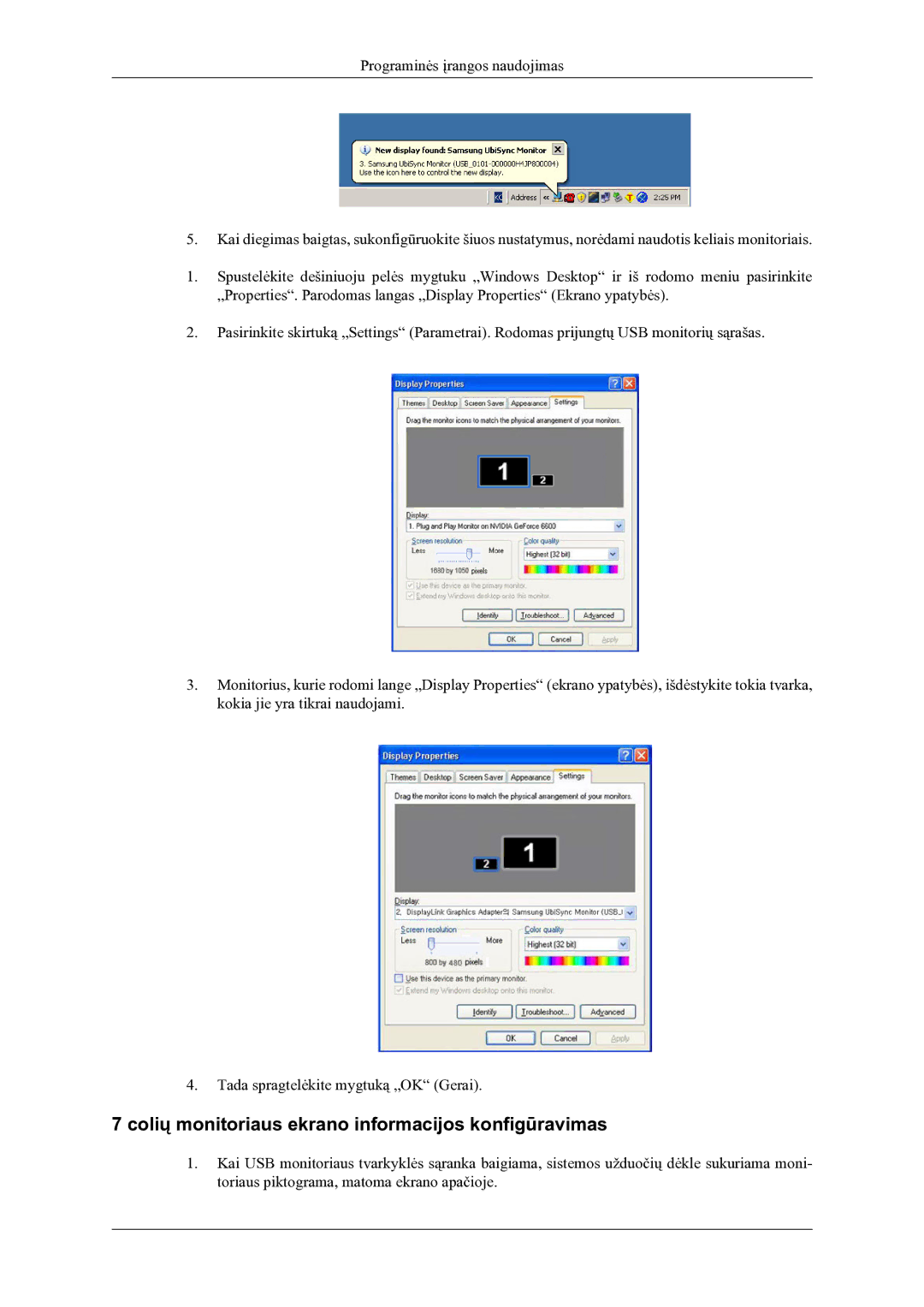 Samsung LS22LDPJFV/EN manual Colių monitoriaus ekrano informacijos konfigūravimas 