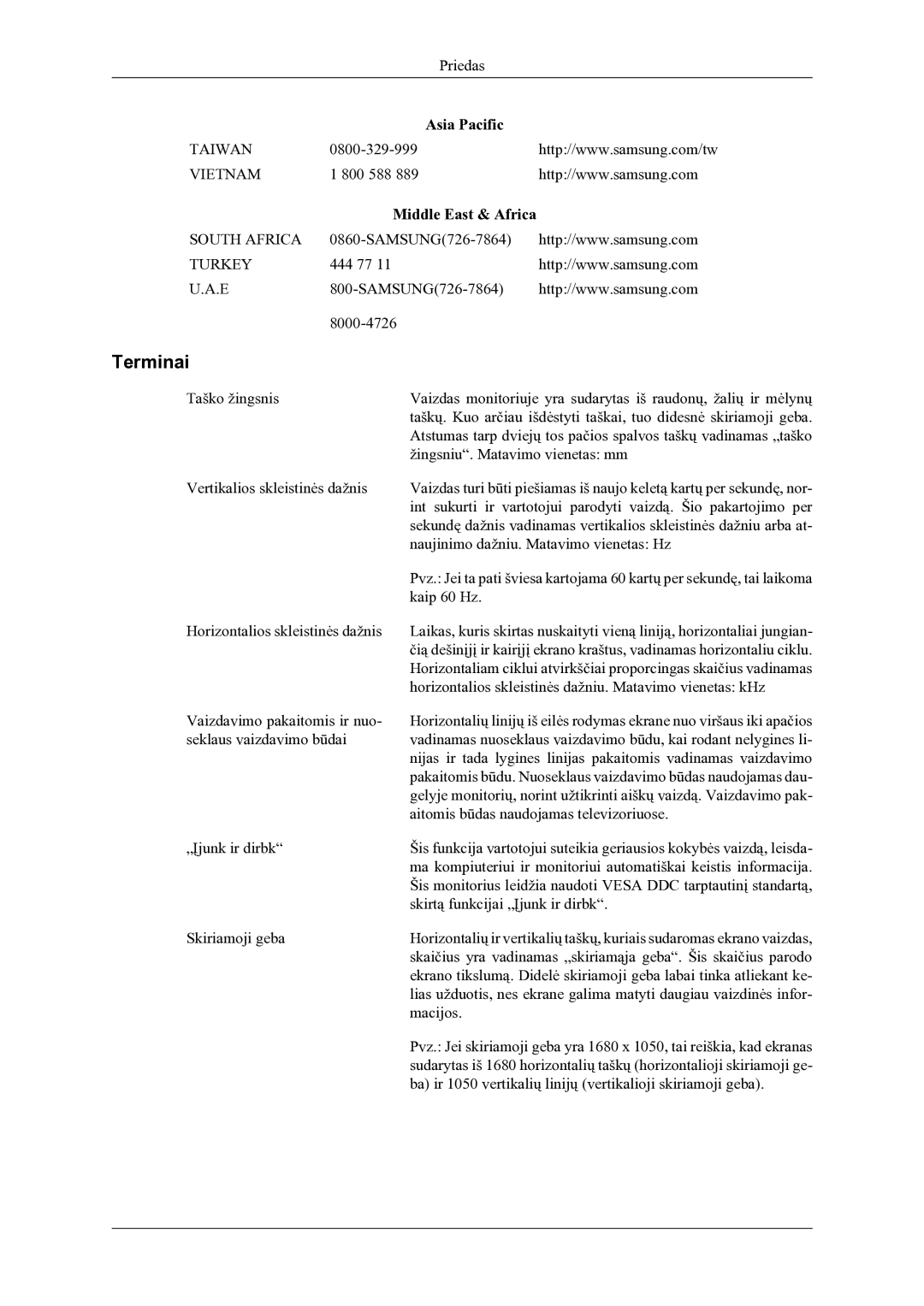 Samsung LS22LDPJFV/EN manual Terminai, Middle East & Africa 