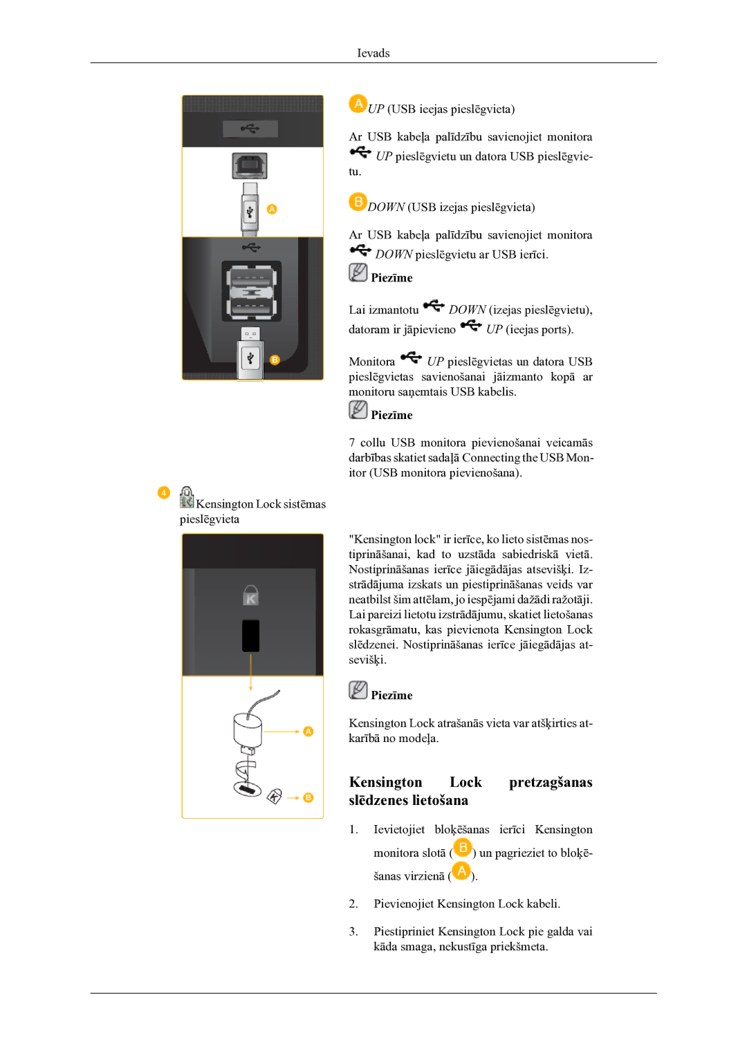 Samsung LS22LDPJFV/EN manual Kensington Lock pretzagšanas slēdzenes lietošana 