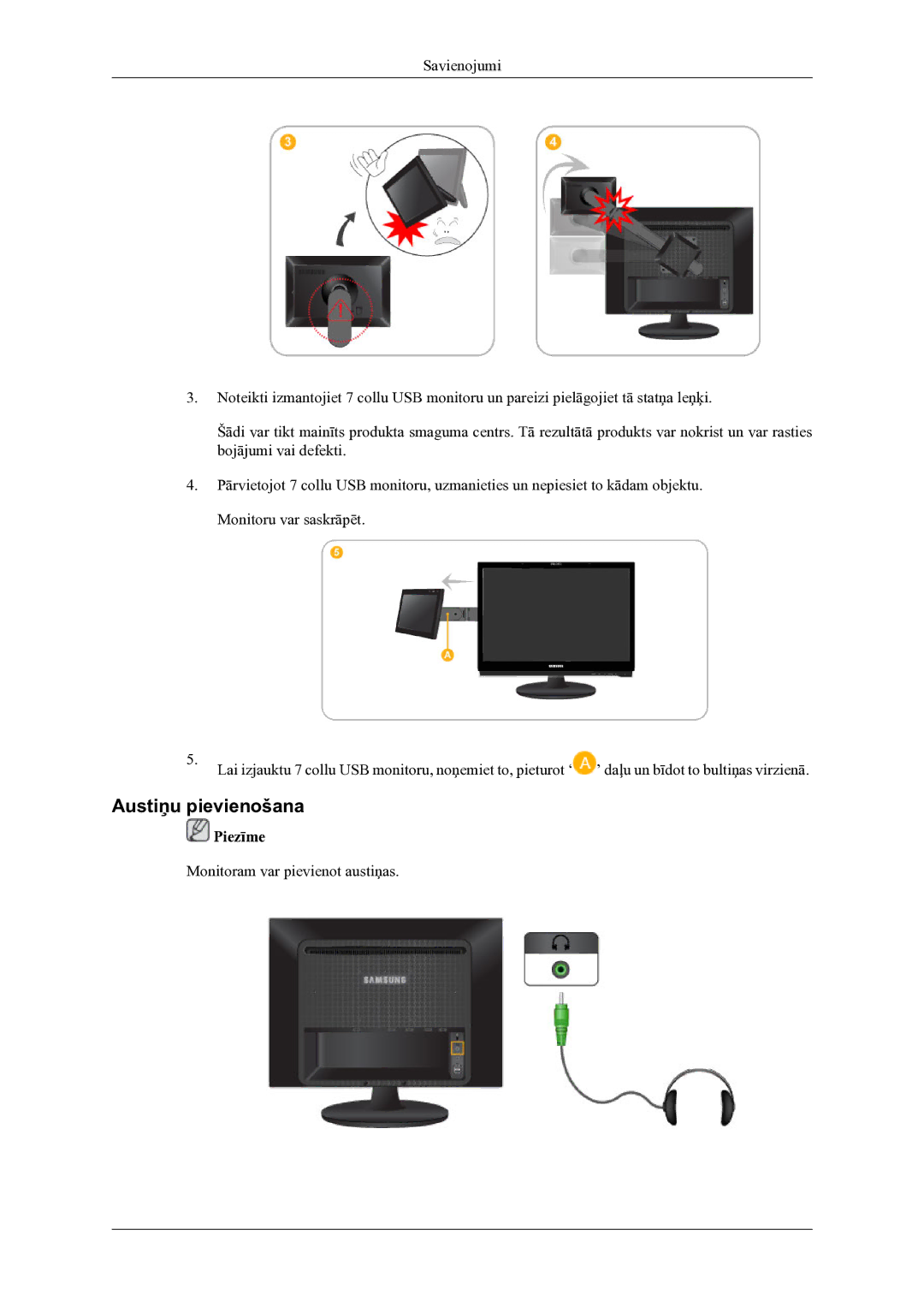 Samsung LS22LDPJFV/EN manual Austiņu pievienošana 