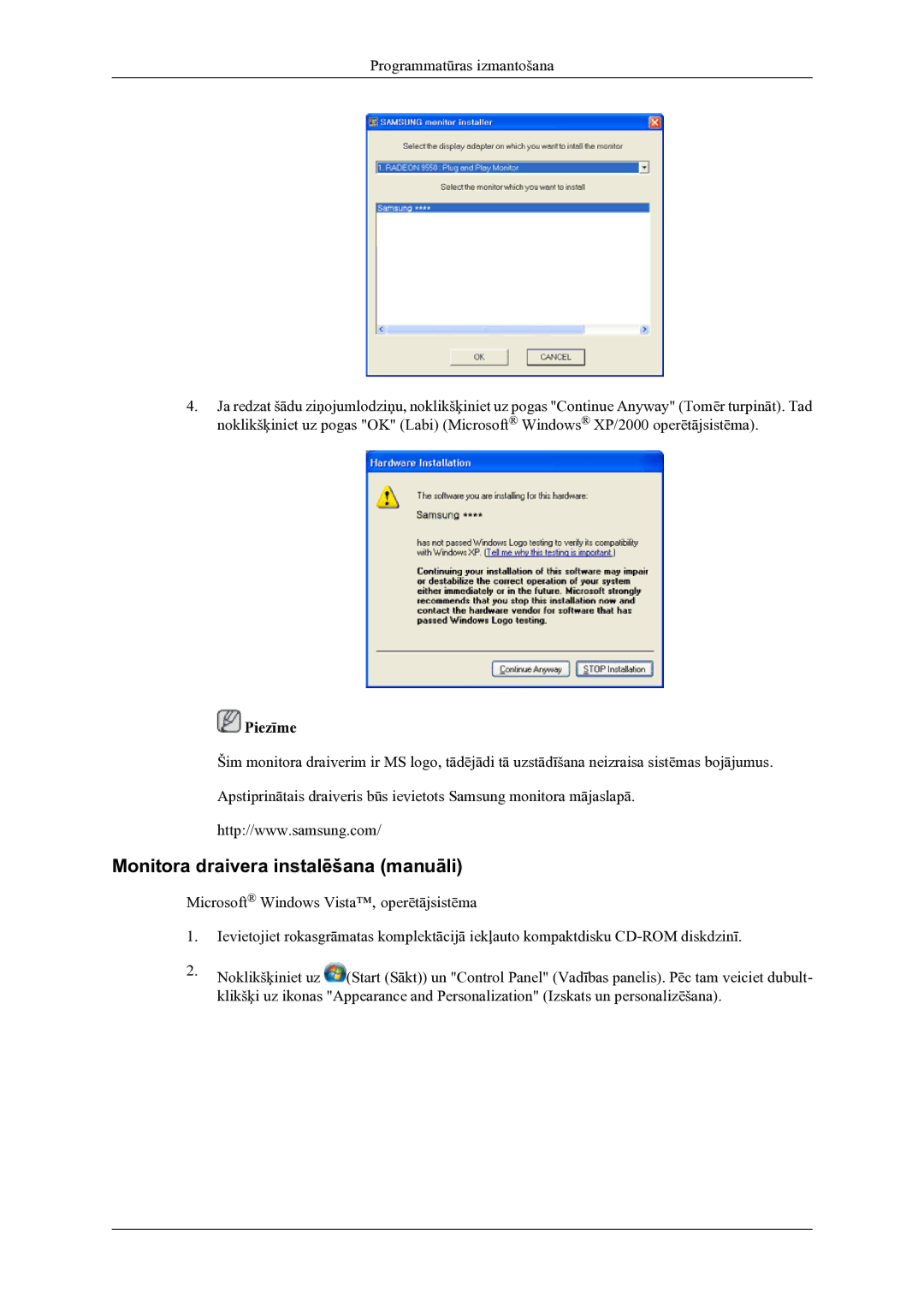 Samsung LS22LDPJFV/EN manual Monitora draivera instalēšana manuāli 